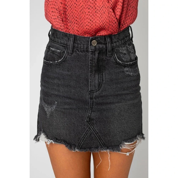 NWT Buddy Love Women's Sharon Distressed Denim Mini Skirt in Black Grey Size 26 - Picture 3 of 12
